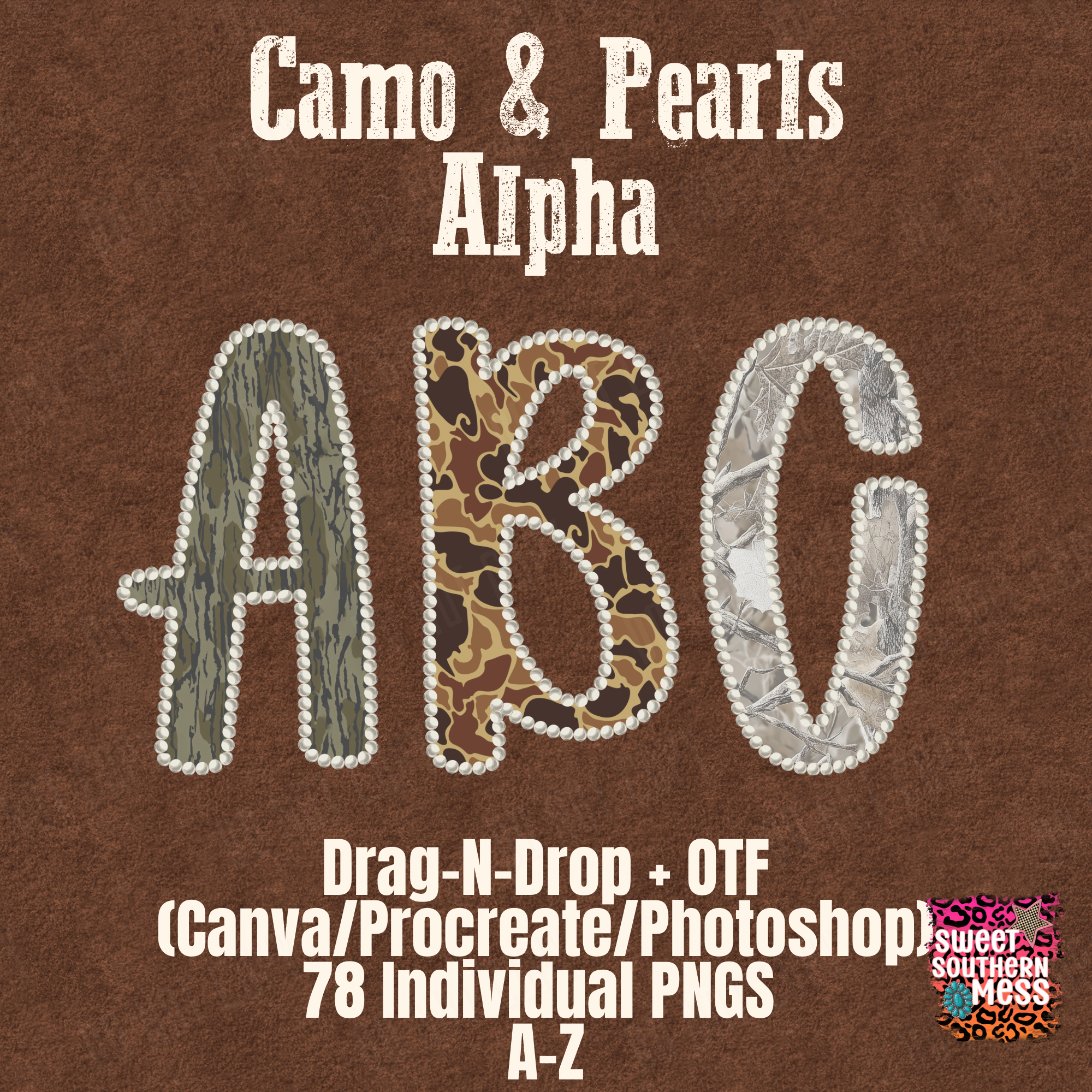 Camo & Pearls OTF + Drag-N-Drop; 3 Sets/78 PNGs/Alpha