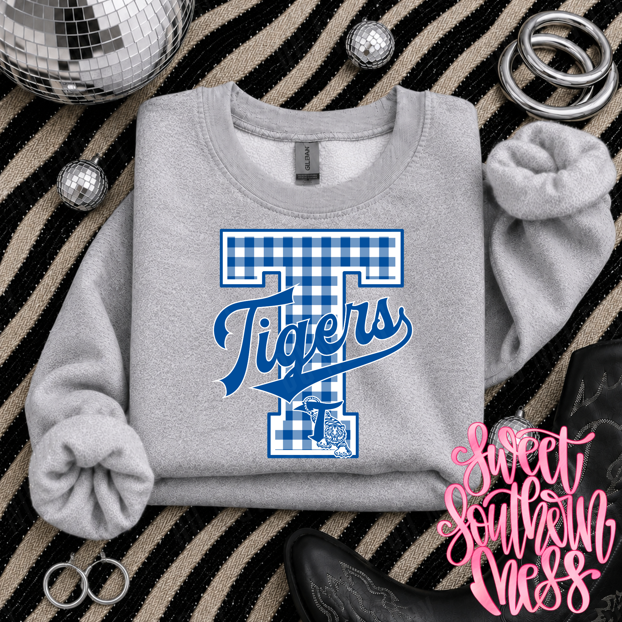Gingham School Spirit Letters Sweatshirt