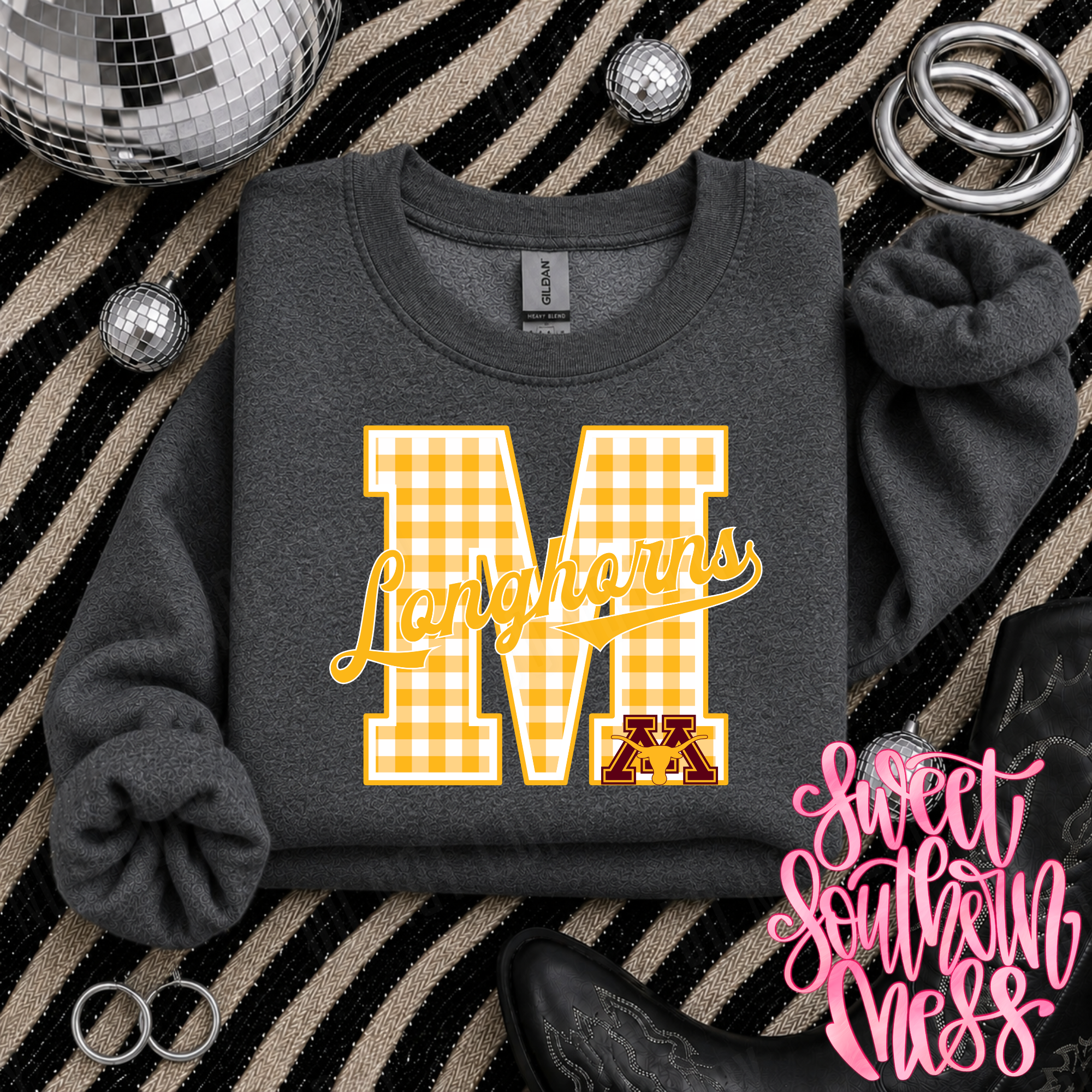 Gingham School Spirit Letters Sweatshirt