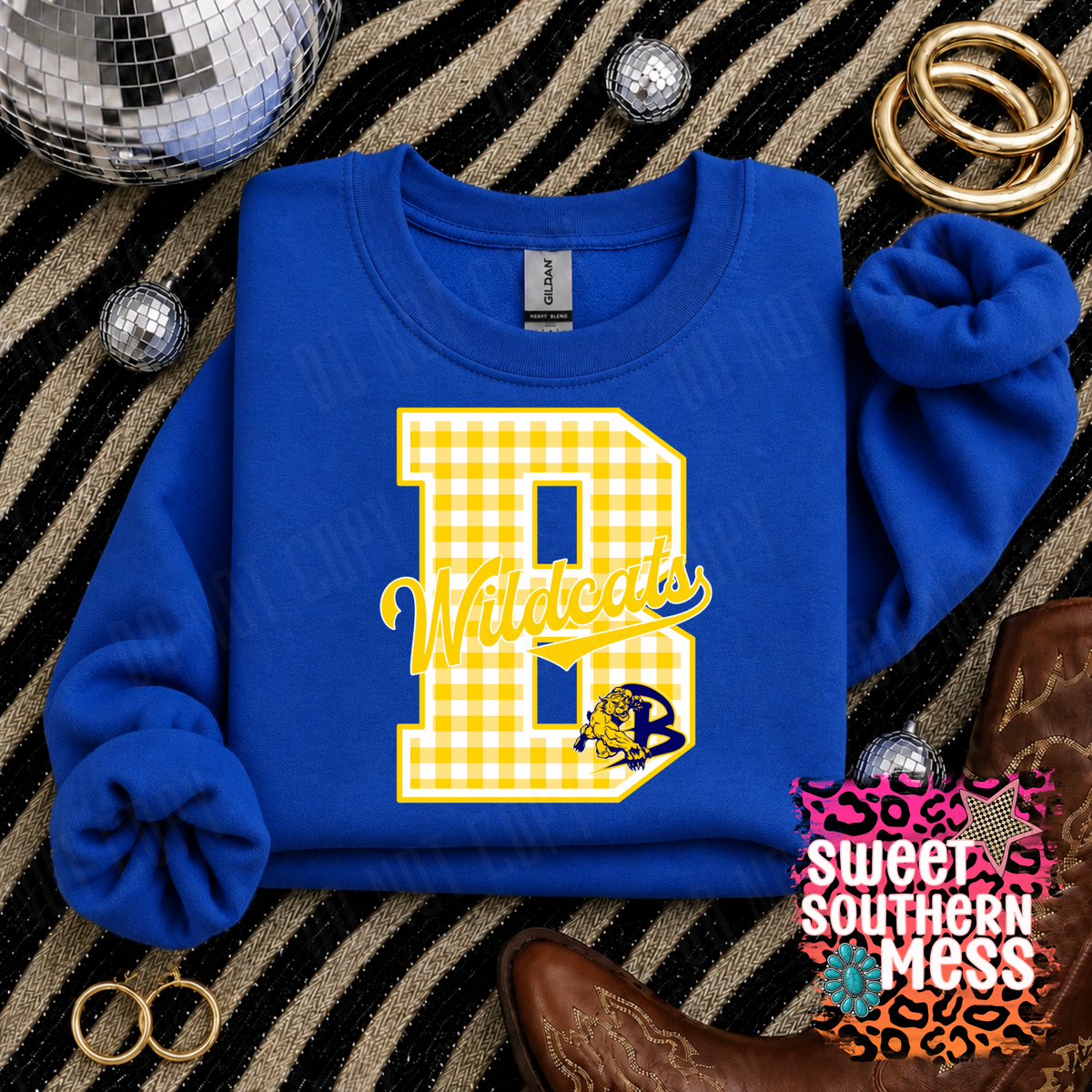 Gingham School Spirit Letter Sweatshirt