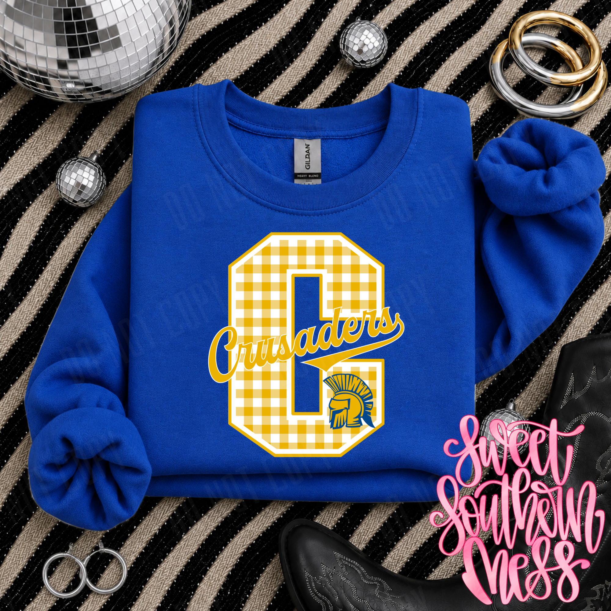 Gingham School Spirit Letters Sweatshirt